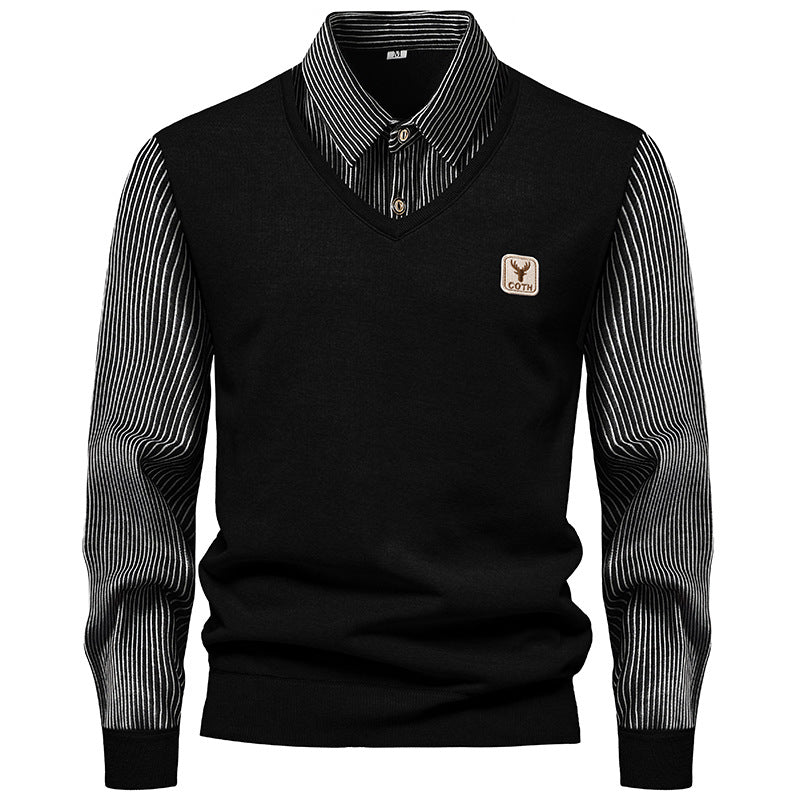Men’s Fleece-Lined Striped Two-Piece Look Shirt