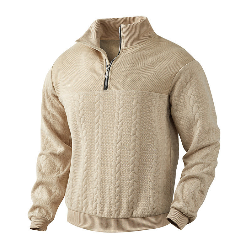 Men’s Jacquard Quarter-Zip Warm Pullover Hoodie