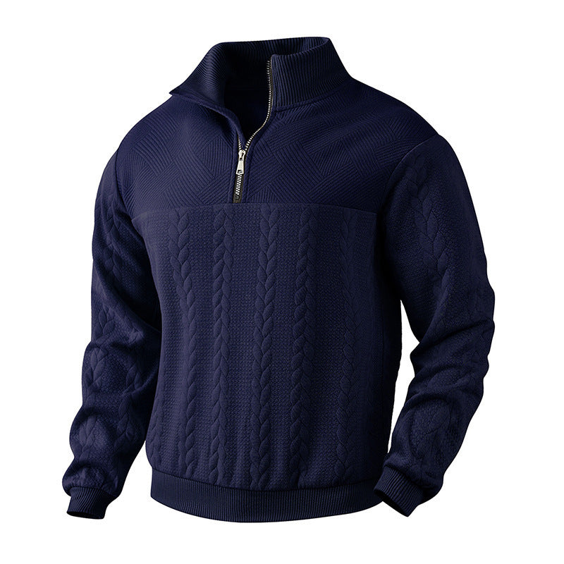Men’s Jacquard Quarter-Zip Warm Pullover Hoodie