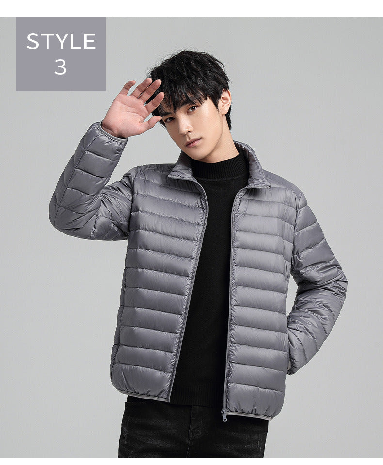 Plus-size Men's Solid Color Simple Stand-up Collar Slim-fit Warm Cotton Coat