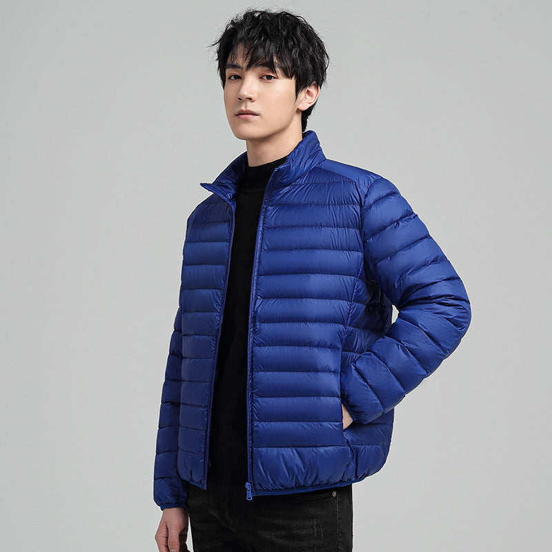 Plus-size Men's Solid Color Simple Stand-up Collar Slim-fit Warm Cotton Coat