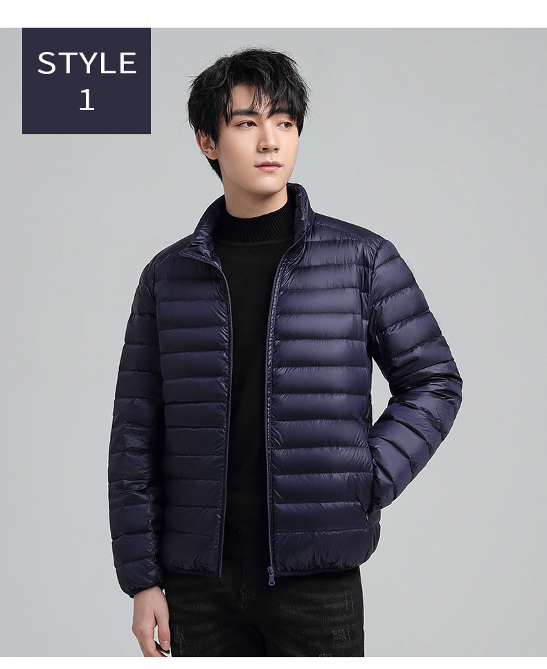 Plus-size Men's Solid Color Simple Stand-up Collar Slim-fit Warm Cotton Coat