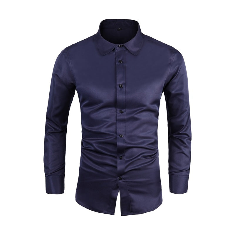 Long-sleeve Plus-size Lapel-collar Solid-color Business Shirt For Men