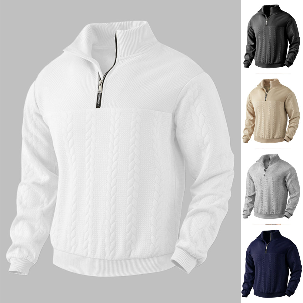Men’s Jacquard Quarter-Zip Warm Pullover Hoodie