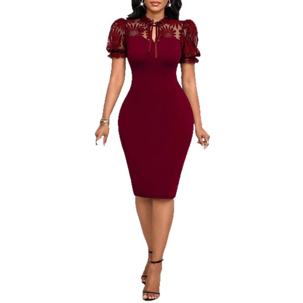 Women's Solid Color Lace Slimming A-line Dress