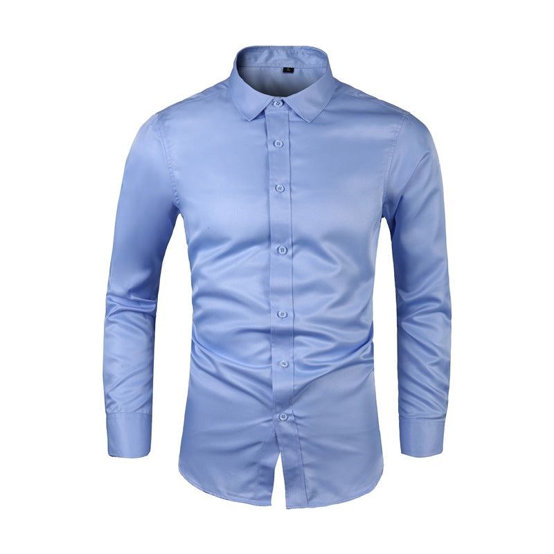 Long-sleeve Plus-size Lapel-collar Solid-color Business Shirt For Men