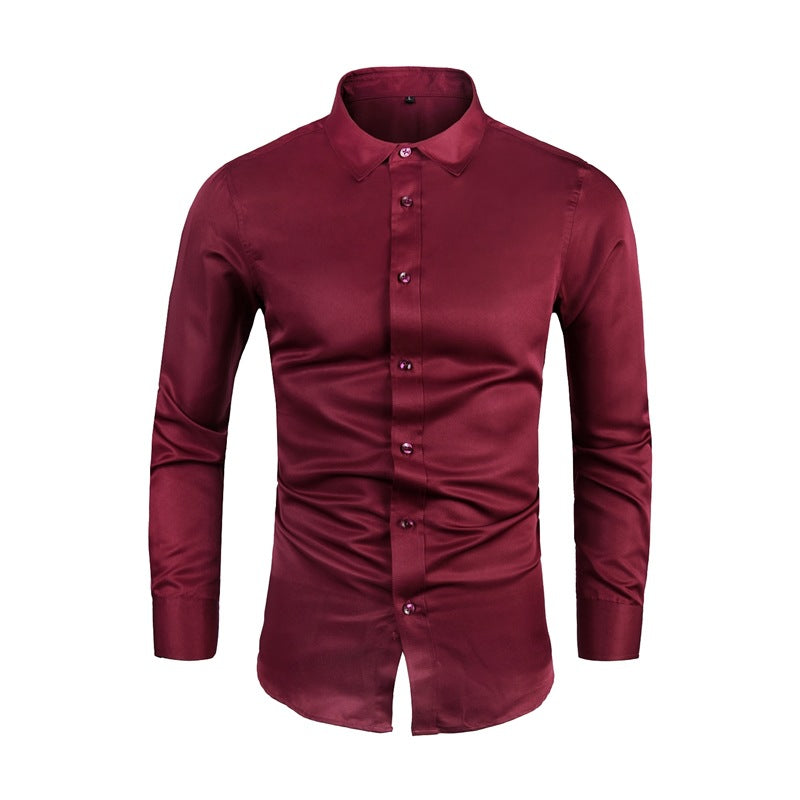 Long-sleeve Plus-size Lapel-collar Solid-color Business Shirt For Men