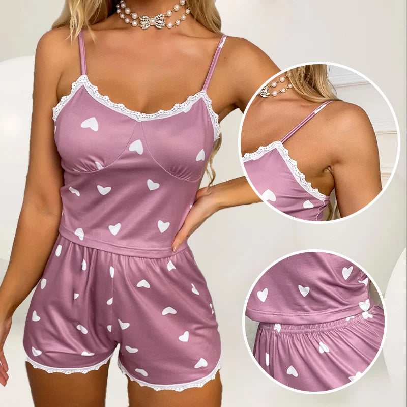 V-Neck Lace Two-Piece Pajama Set for Women