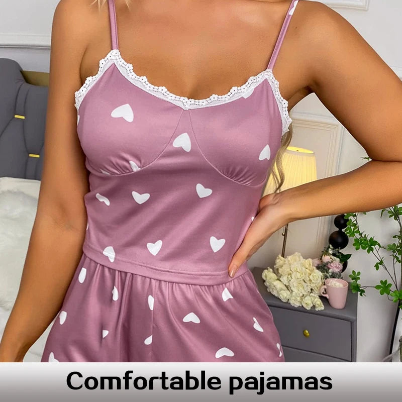 V-Neck Lace Two-Piece Pajama Set for Women