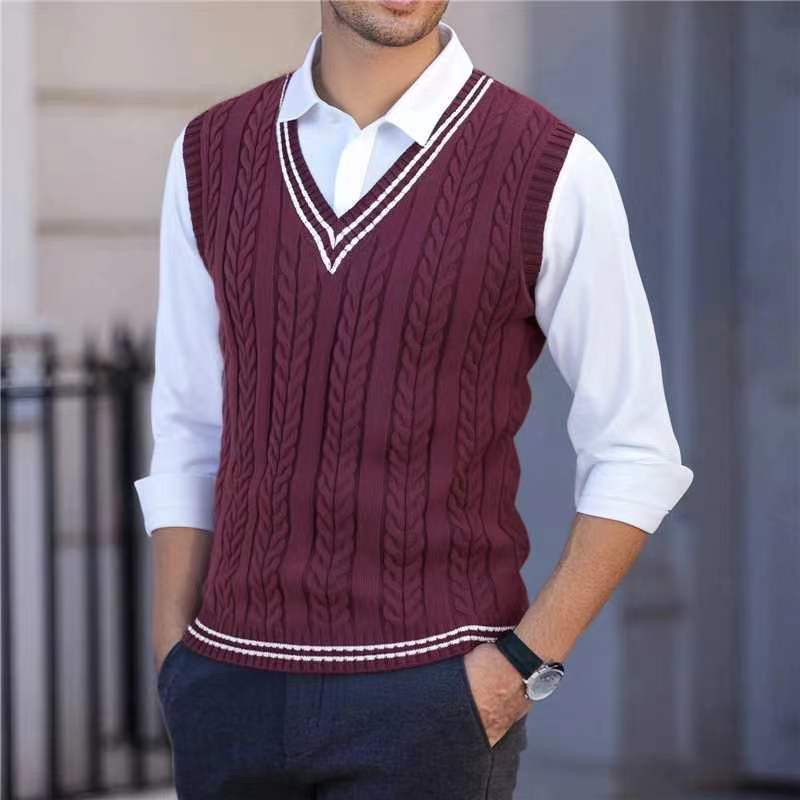 Men's V-neck Cabled Knit Vest
