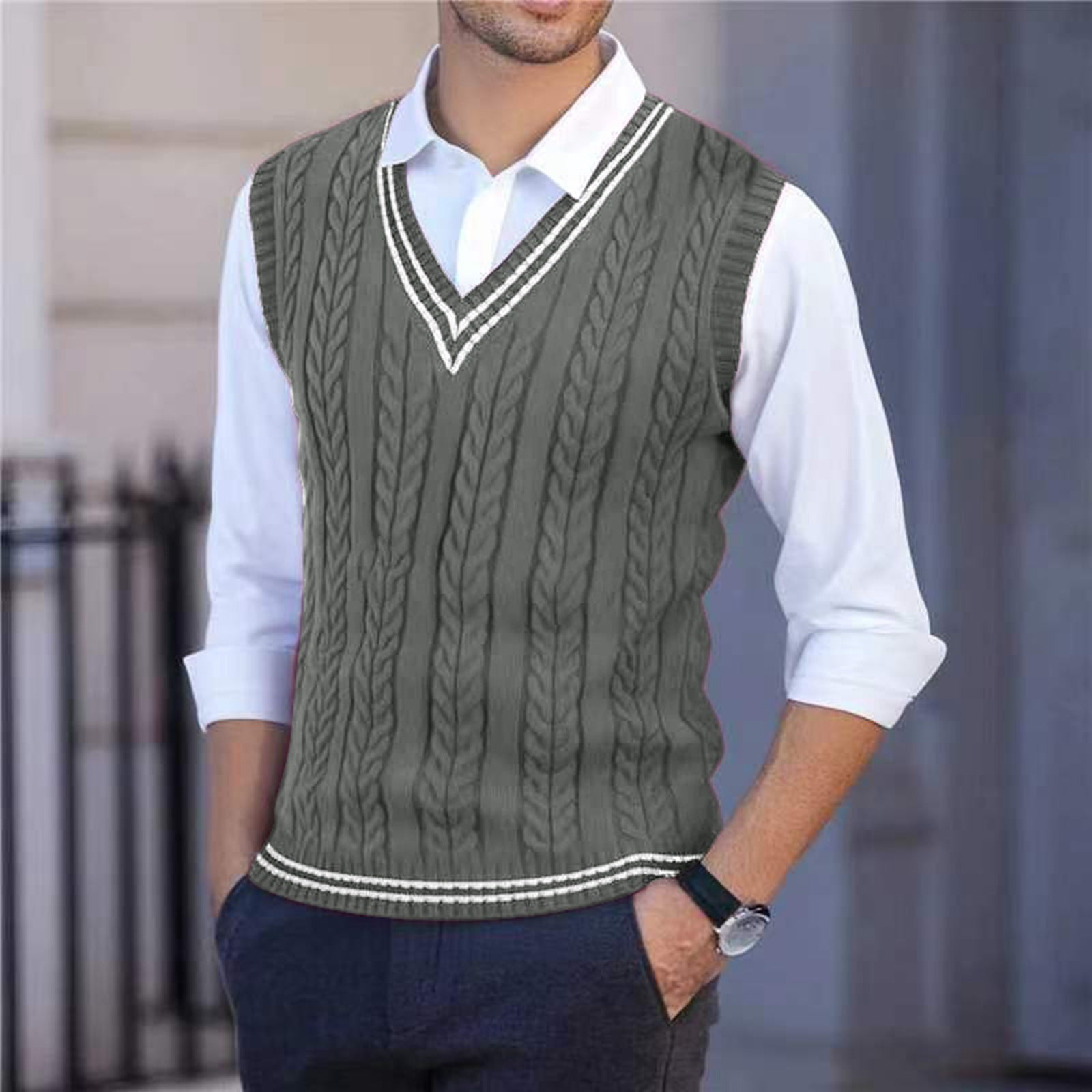 Men's V-neck Cabled Knit Vest