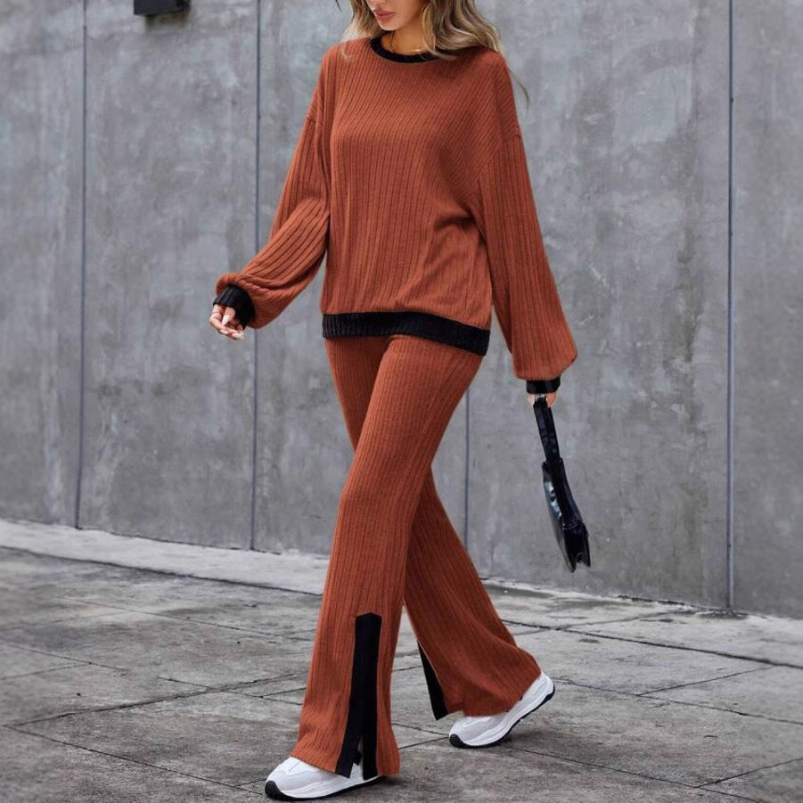 Autumn And Winter Casual Loose Homewear High-waist Elegant Slit Set