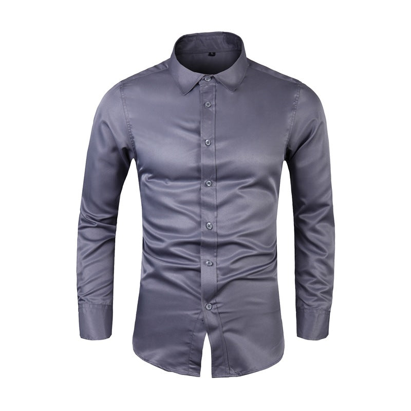 Long-sleeve Plus-size Lapel-collar Solid-color Business Shirt For Men