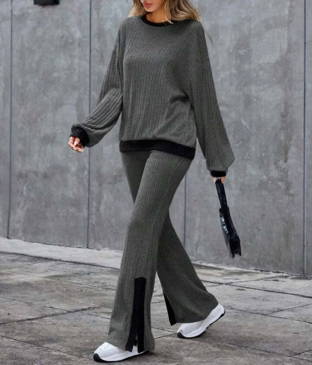 Autumn And Winter Casual Loose Homewear High-waist Elegant Slit Set