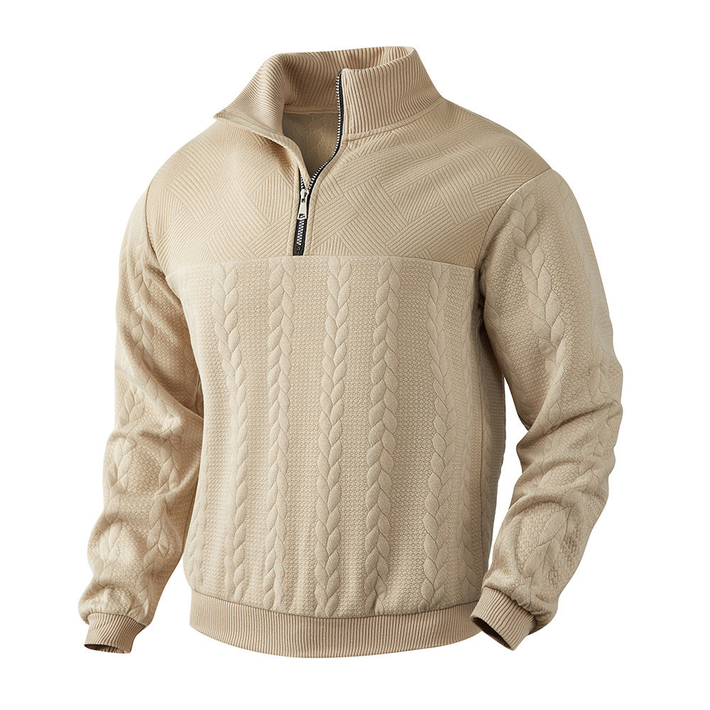 Men’s Jacquard Quarter-Zip Warm Pullover Hoodie