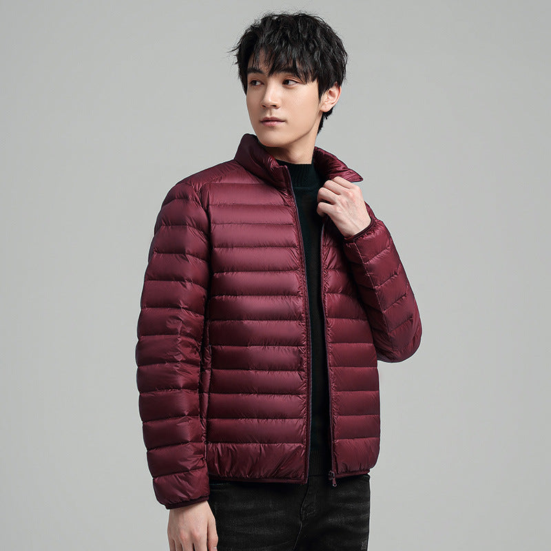 Plus-size Men's Solid Color Simple Stand-up Collar Slim-fit Warm Cotton Coat