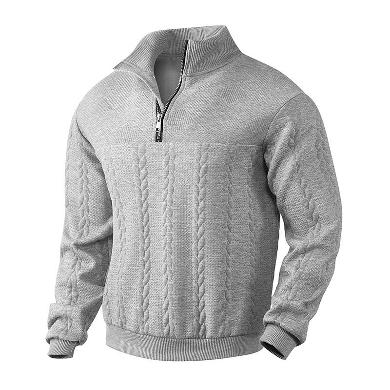 Men’s Jacquard Quarter-Zip Warm Pullover Hoodie