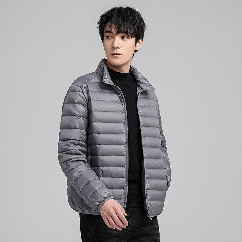 Plus-size Men's Solid Color Simple Stand-up Collar Slim-fit Warm Cotton Coat